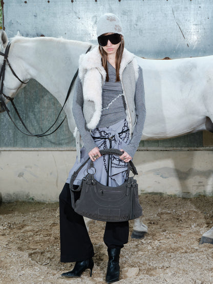 Vintage Shearling Wool-Blend Collared Vest