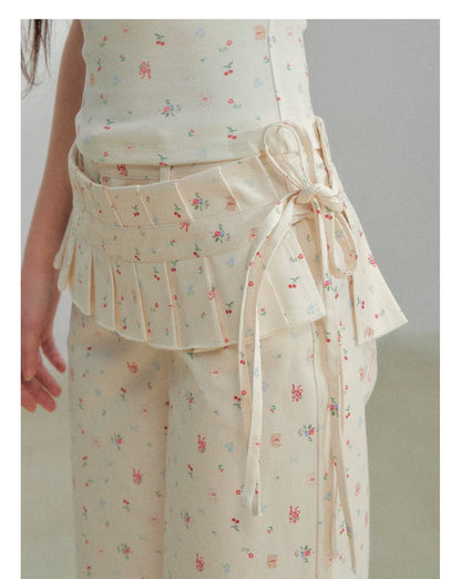 Original Floral Pleated Tail Long Pants