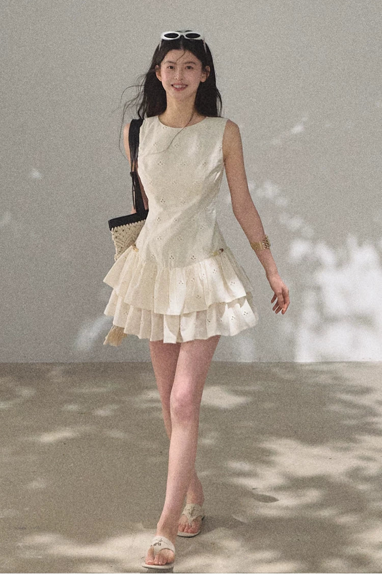 Bohemian Embroidered Cut-Out Cinched-Waist Summer Dress