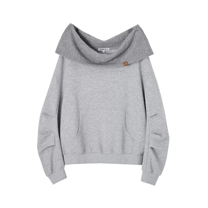 Off-Shoulder Panelled Relaxed Pullover Sweatshirt