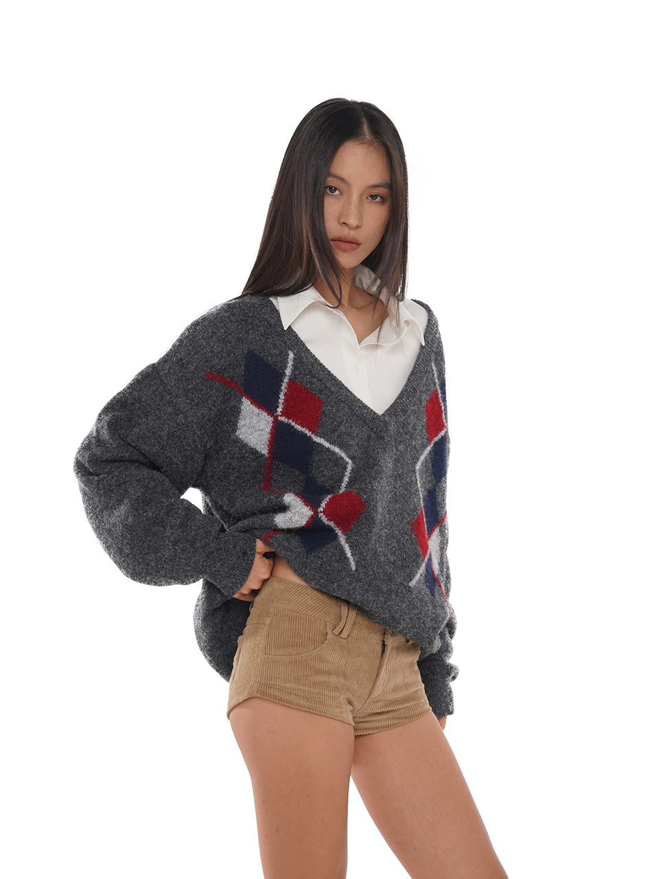 Deep V-Neck Oversized Pullover Sweater