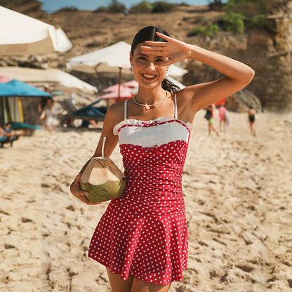 Polka Dot Dress-style One-Piece Swimsuit