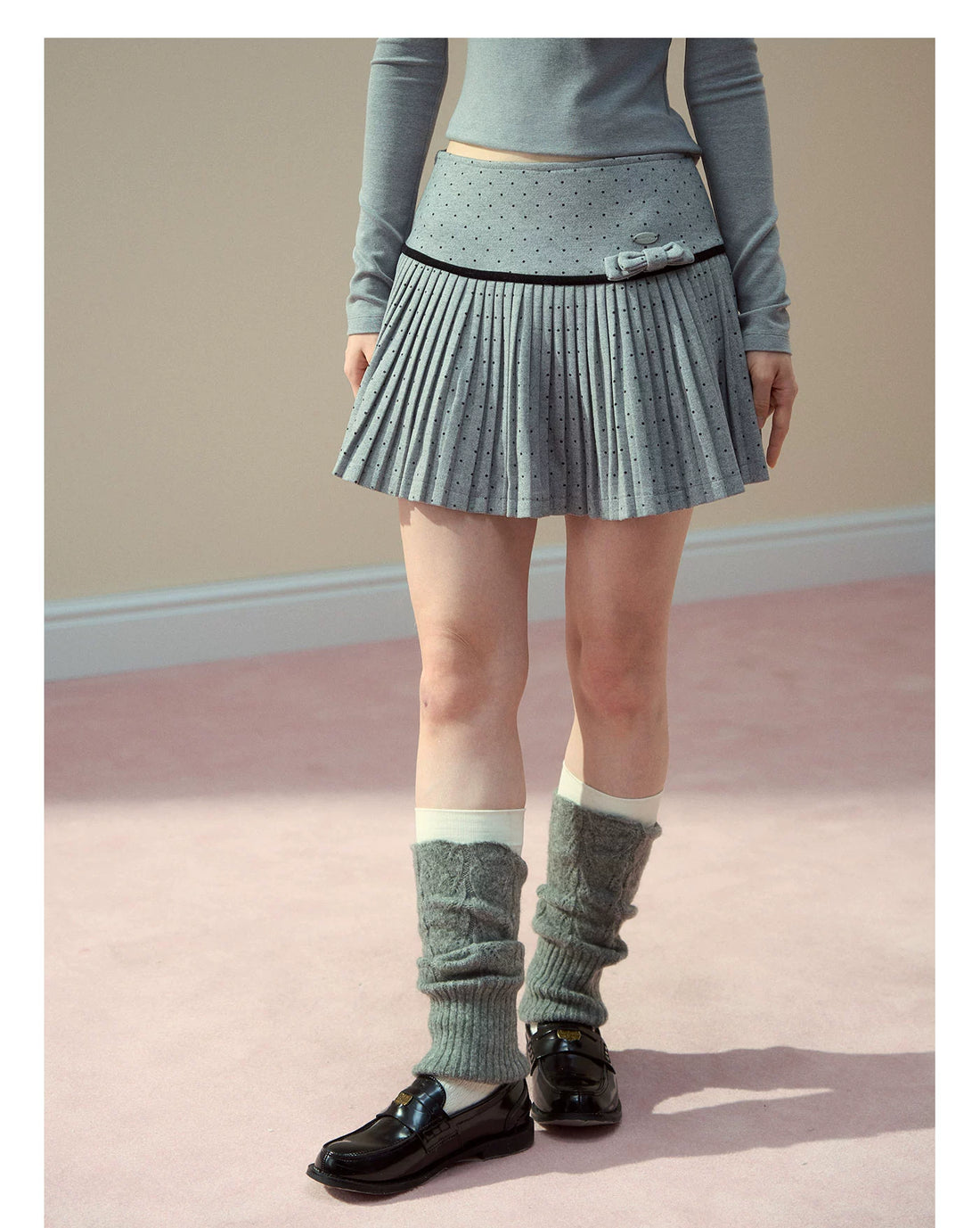 Polka Dot Bow Pleated Skirt - CHINASQUAD