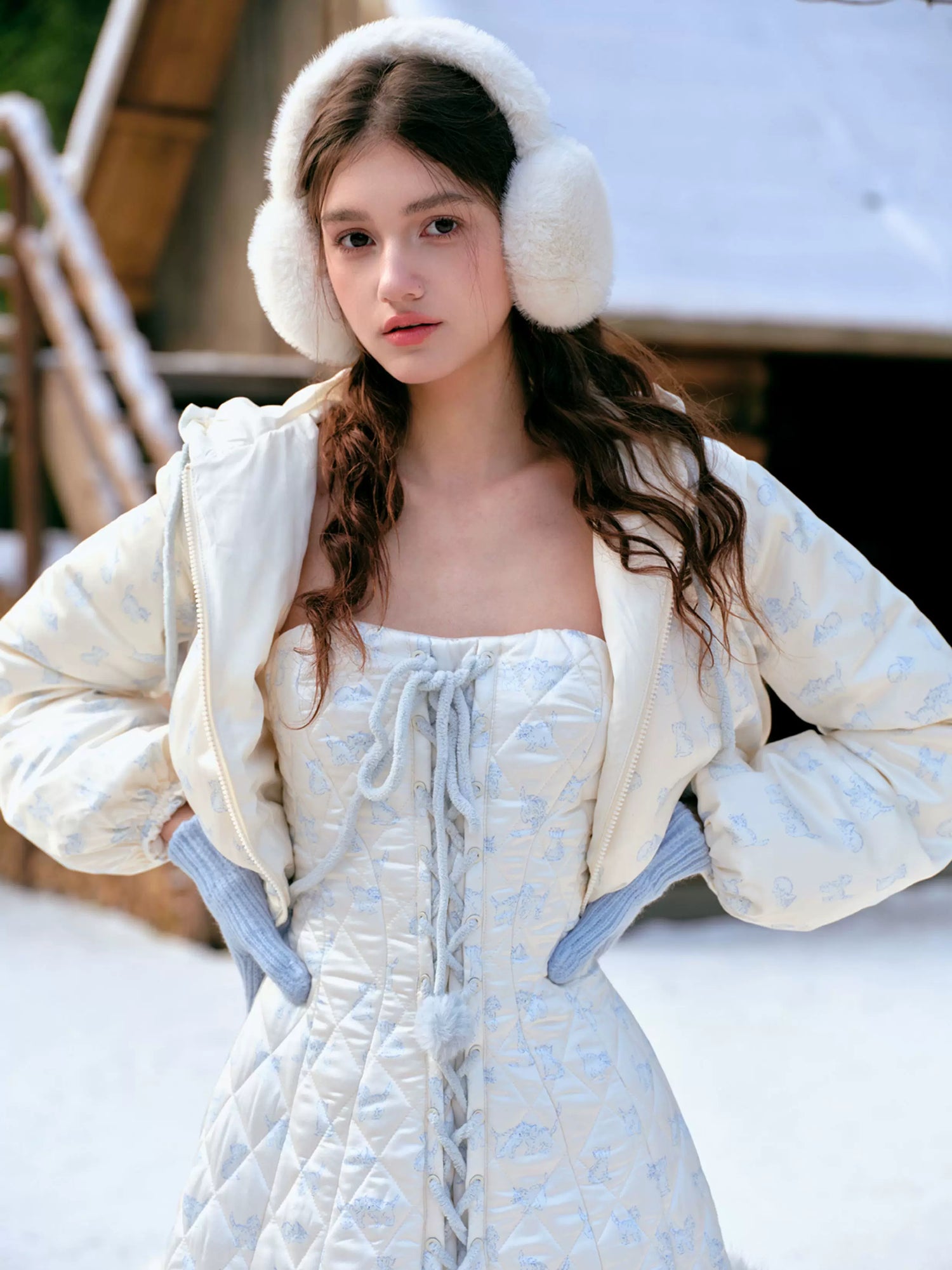 French Sweet Quilted Down Dress &amp; Jacket Set