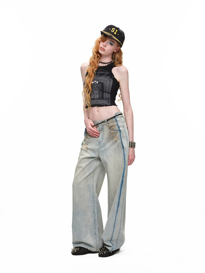 Vintage Mud-Wash Embroidered Barrel-Leg Jeans CHINASQUAD