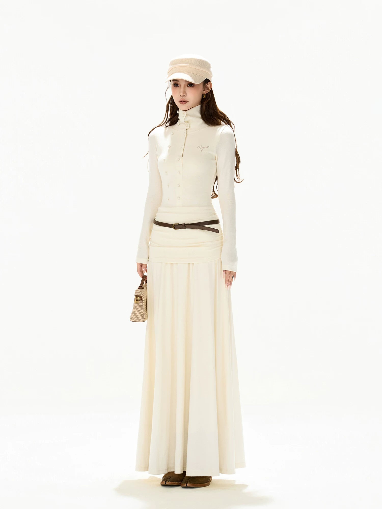 Elegant High-Neck Wool Knit Maxi Dress