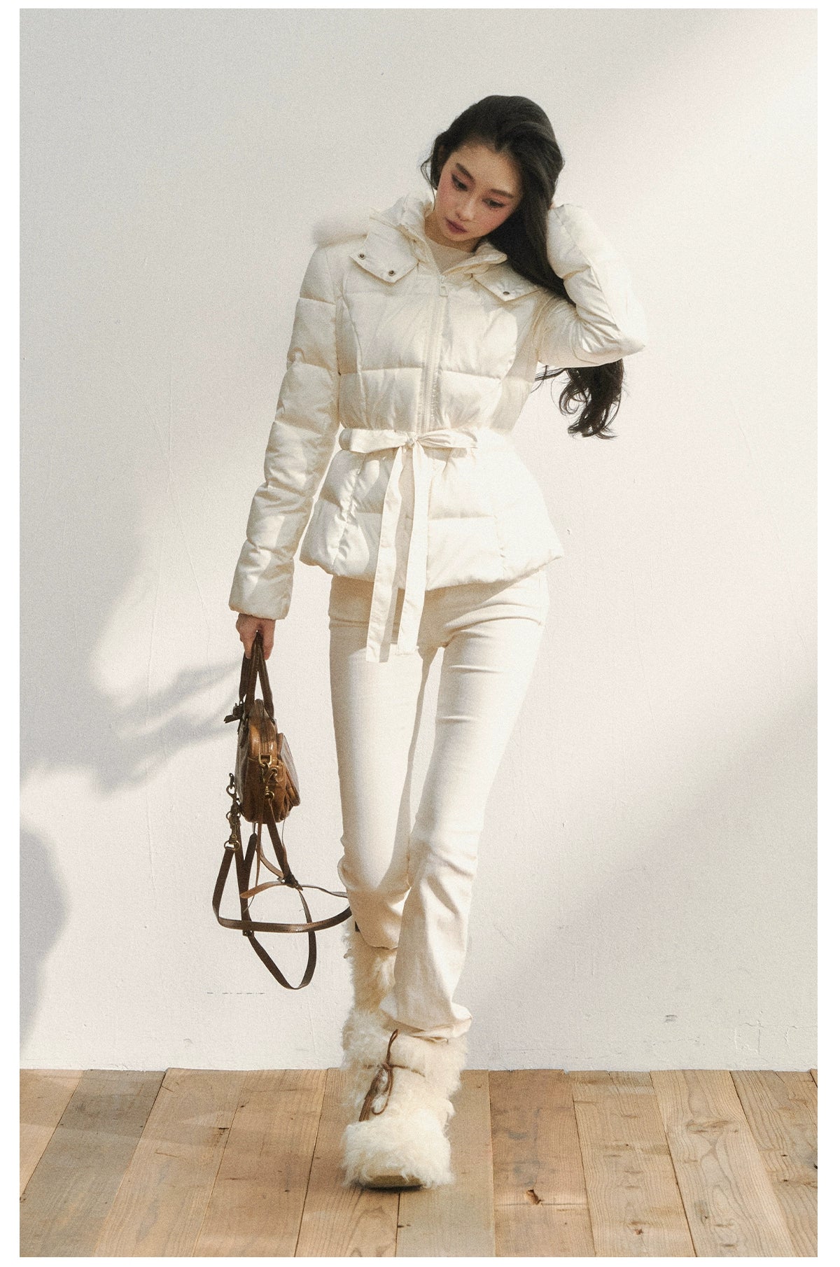 White High-Waist Flared Draped Pants