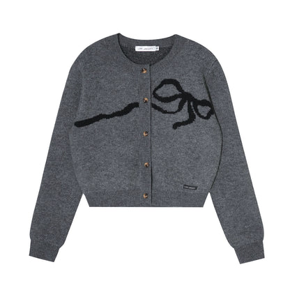 Crewneck Button-Front Cropped Knit Cardigan