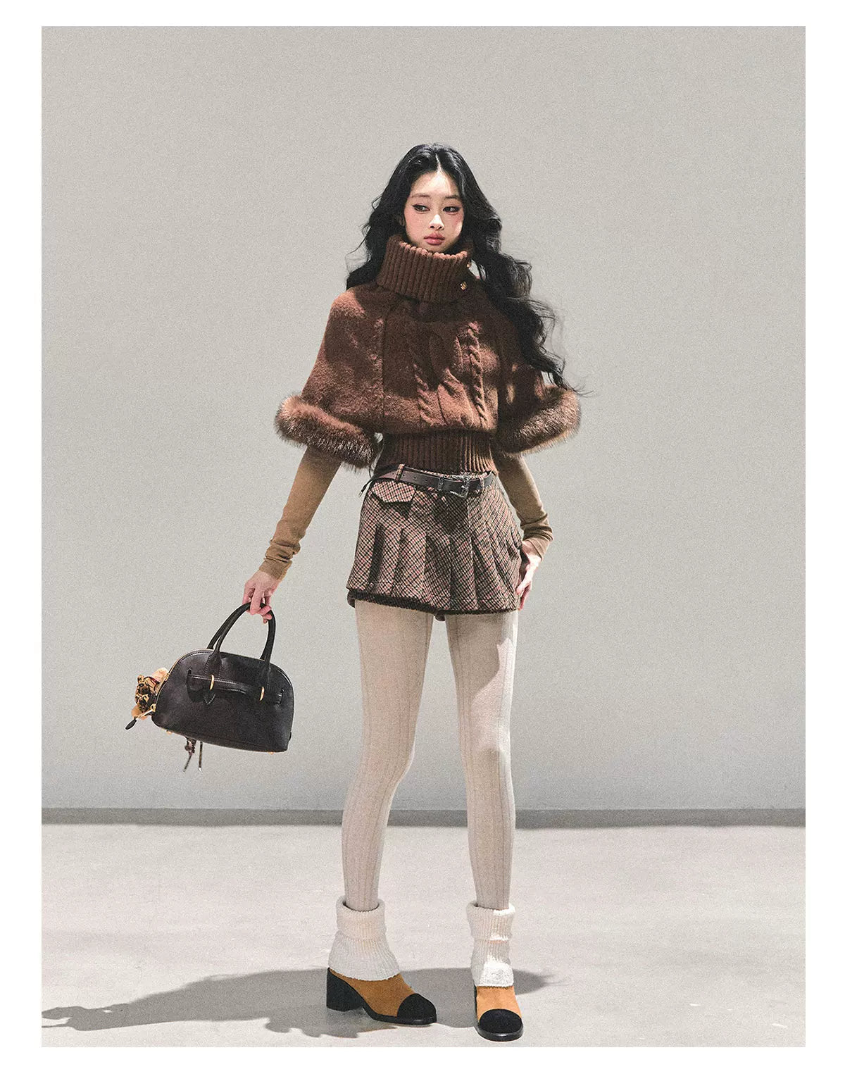 High-Neck Cable Knit Sweater