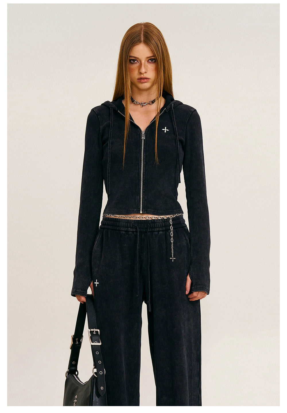 Wild Vintage Zip-up Cropped  Hoodie