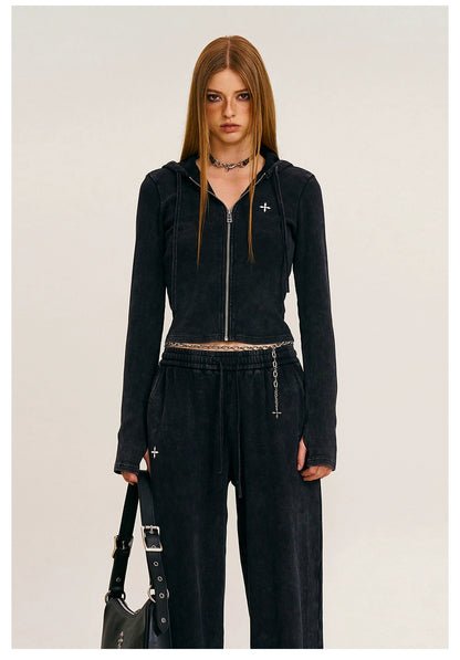 Wild Vintage Zip-up Cropped  Hoodie