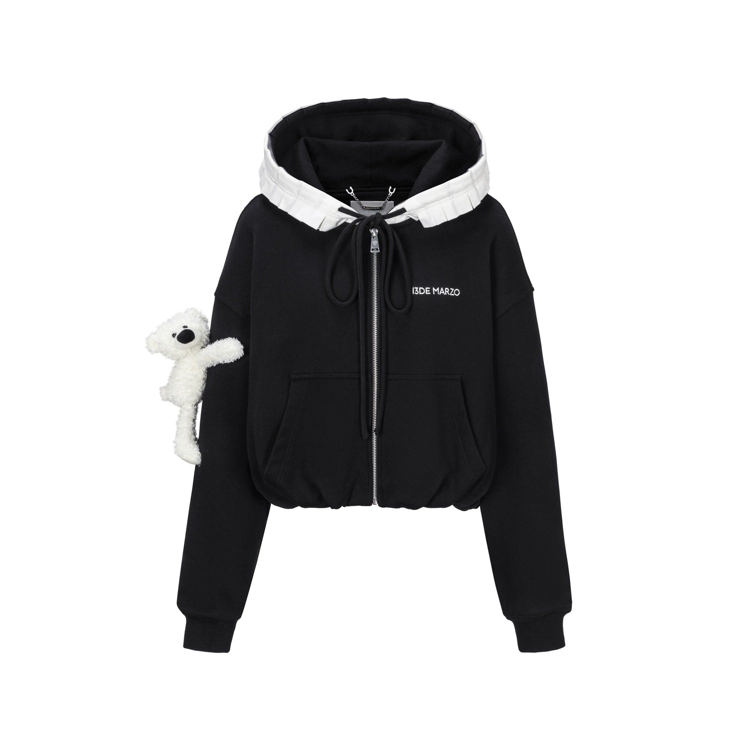Ruffled Hooded Zip-Up Cropped Sweatshirt