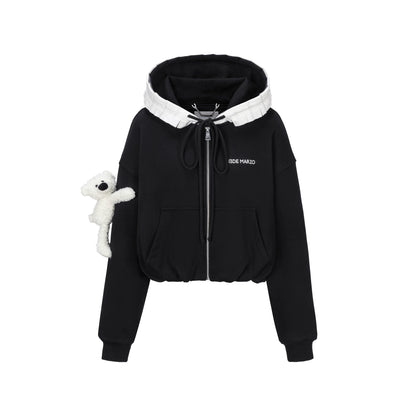 Ruffled Hooded Zip-Up Cropped Sweatshirt