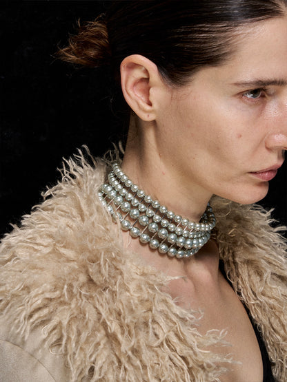 Silver-Tone Layered Vintage Pearl Choker