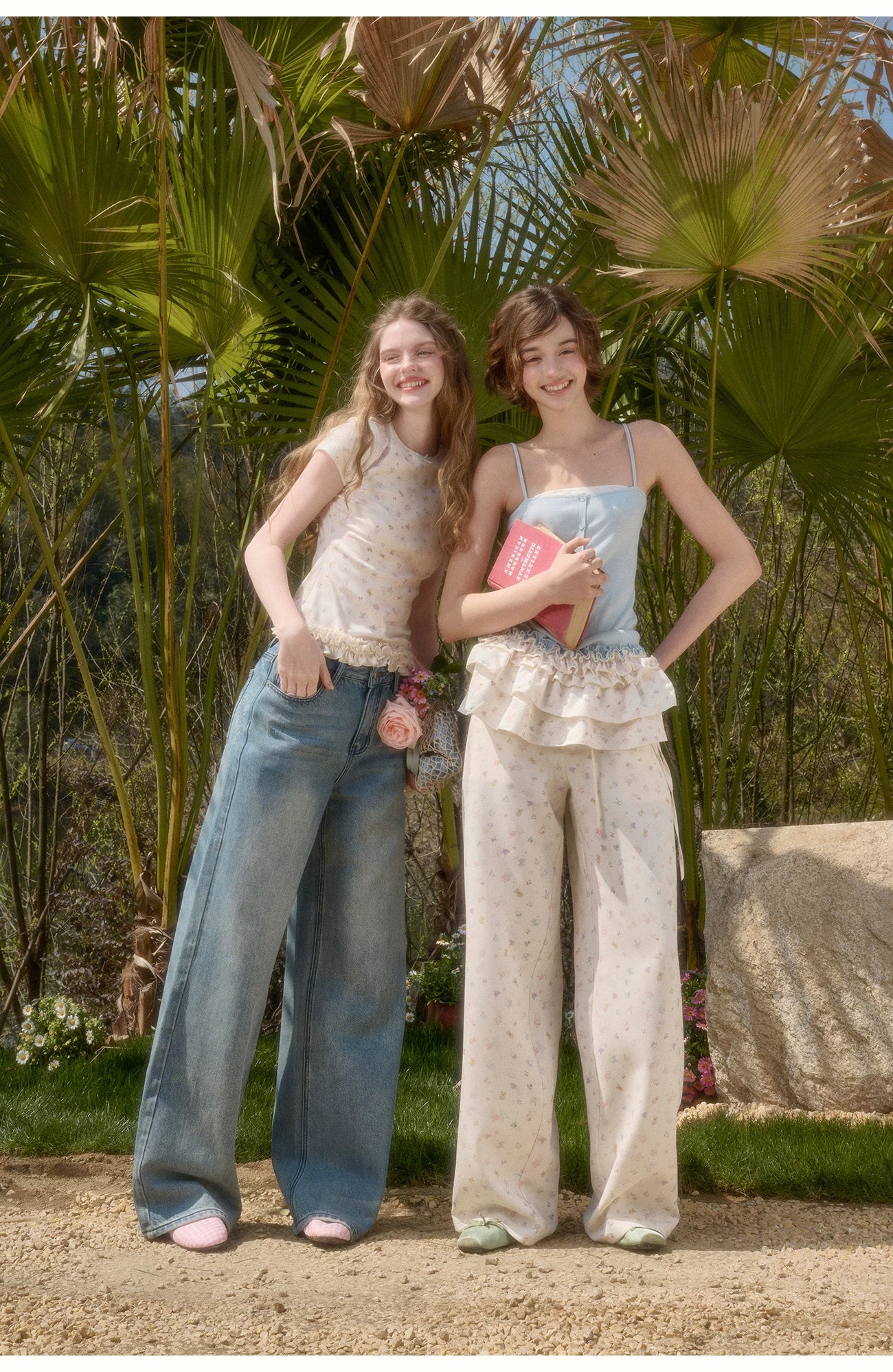 Little Bunny Printed Relaxed Wide-Leg Pants