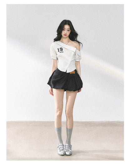 American-Style High-Waist Bubble Mini Skirt