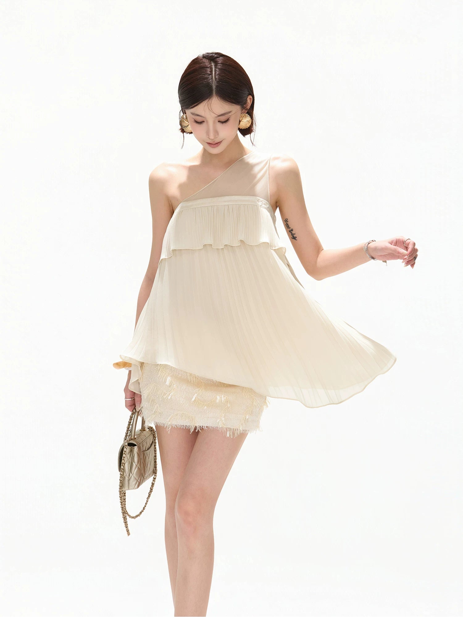 Ethereal Resort One-Shoulder Mesh Top