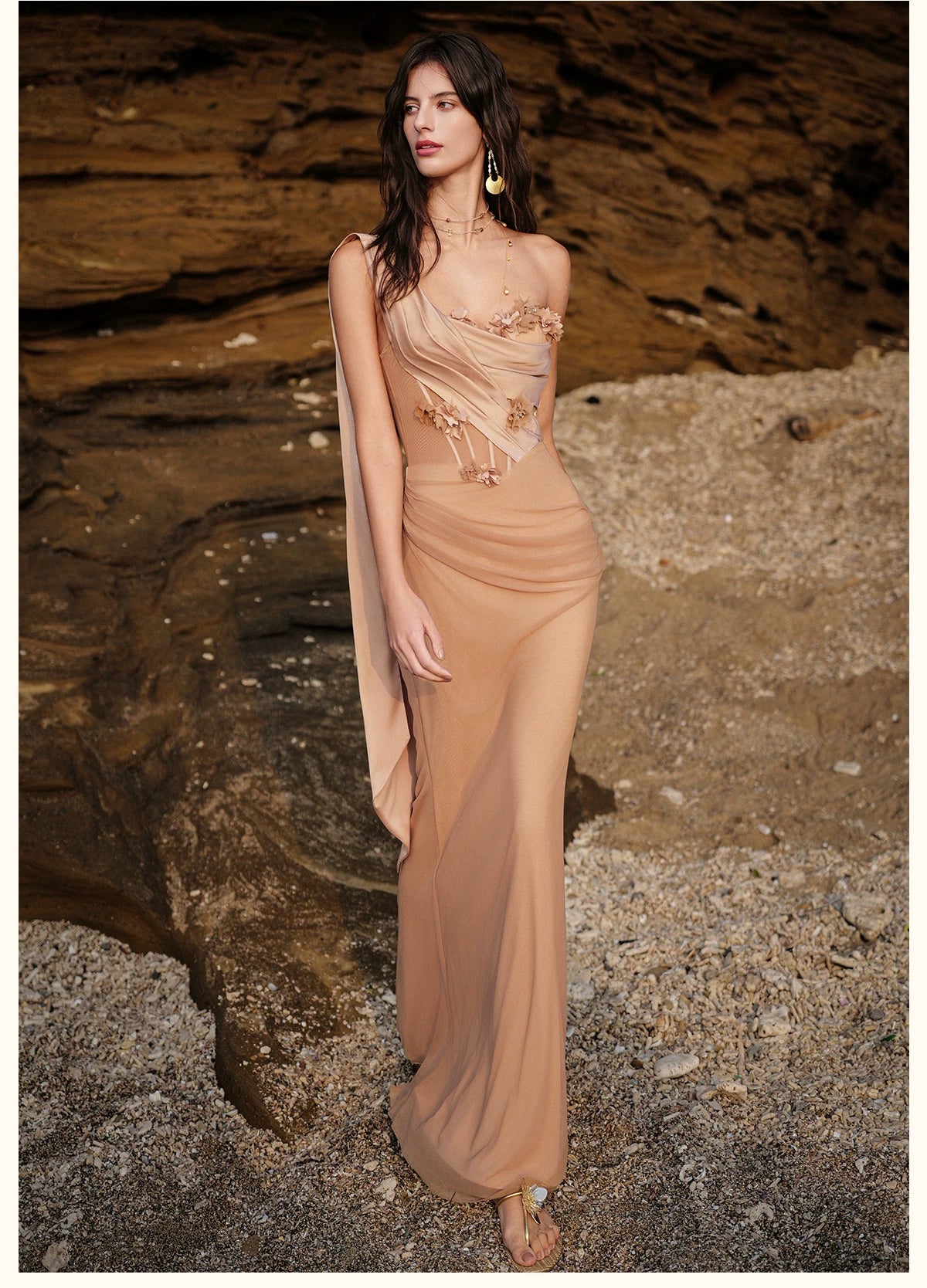 Sculpted Mesh Strapless Mermaid Dress