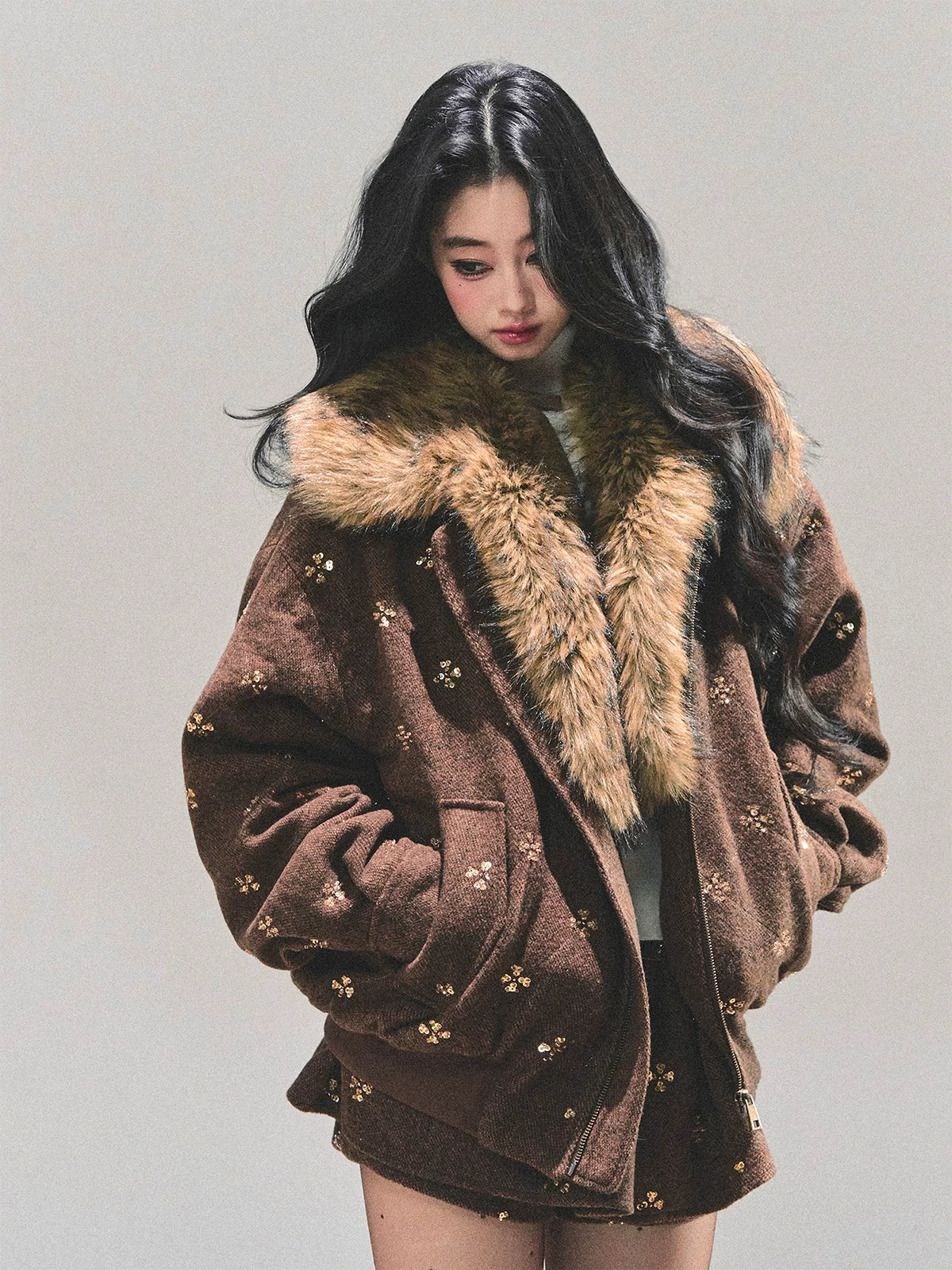 Snowfall Whisper Wool Jacket &amp; Mini Skirt Set