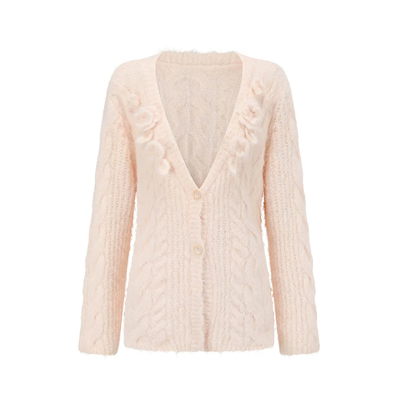 Hand-Crocheted Wool Knit Cardigan