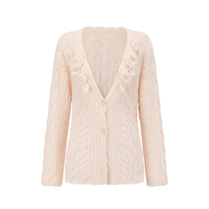 Hand-Crocheted Wool Knit Cardigan