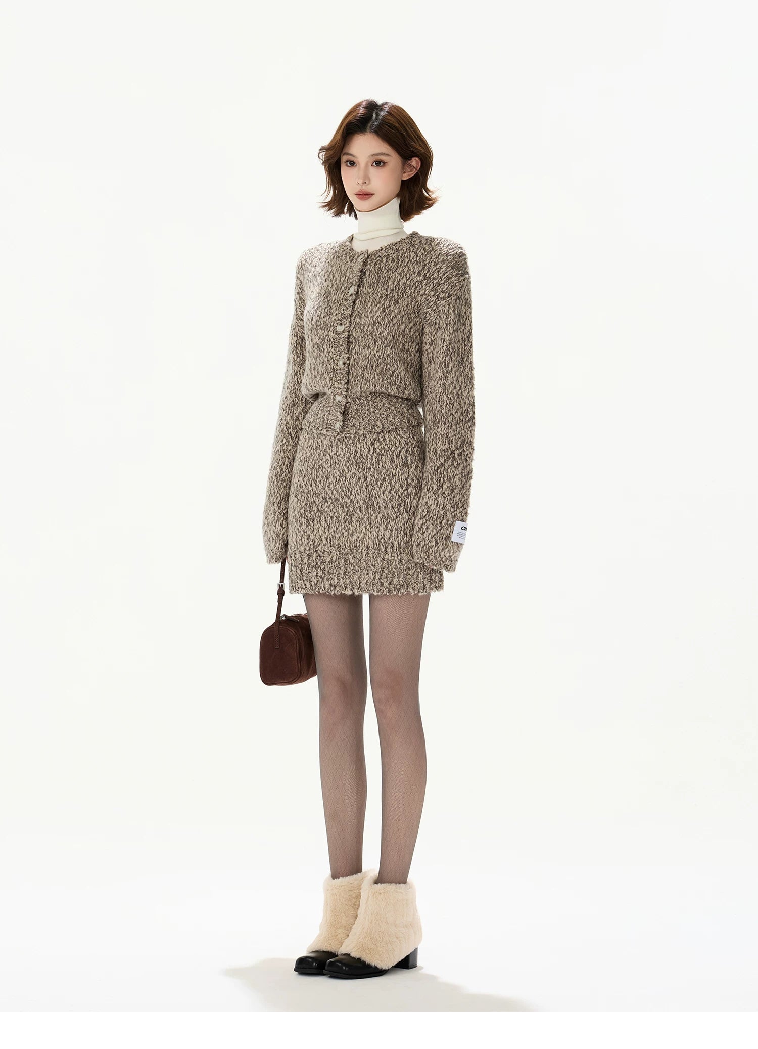 Wool Knit Cardigan &amp; Mini Skirt Set