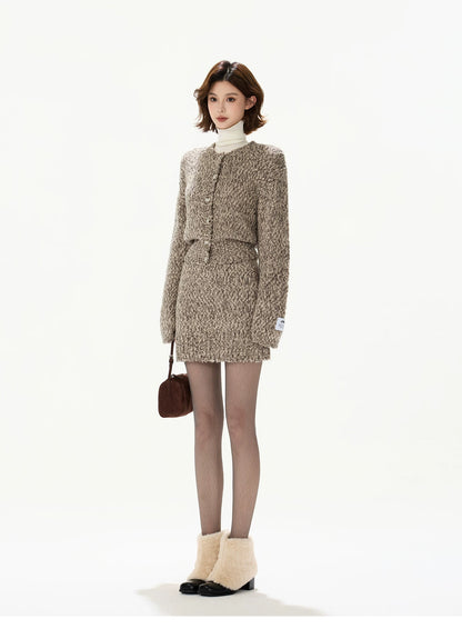 Wool Knit Cardigan &amp; Mini Skirt Set