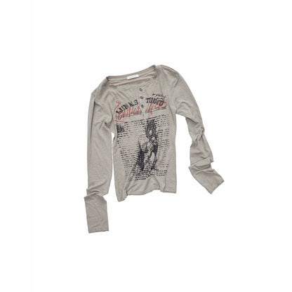 Henley Animal-Print Knitted Long Sleeves T-Shirt