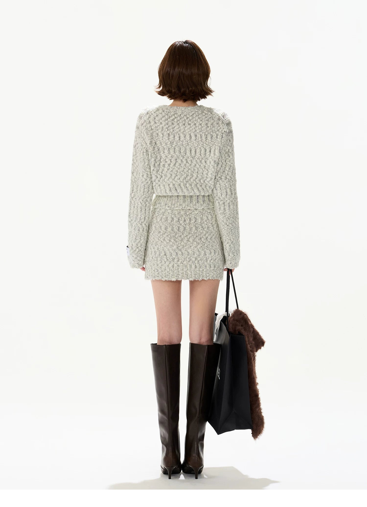 Knit Cardigan &amp; Mini Skirt Tweed-Style Set