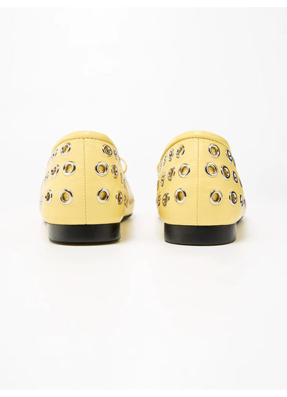 Studded Cutout Sheepskin Ballet Flats
