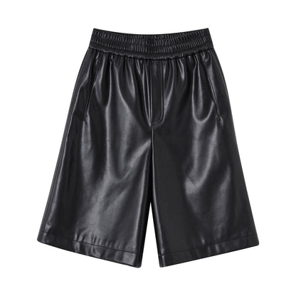 Elastic Waist Faux Leather Shorts