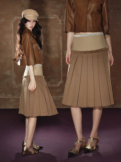 A-Line Skirt &amp; Cropped Sleeve PU Jacket Set