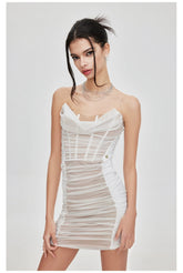 Mesh Pleated Tube Top Dress - CHINASQUAD