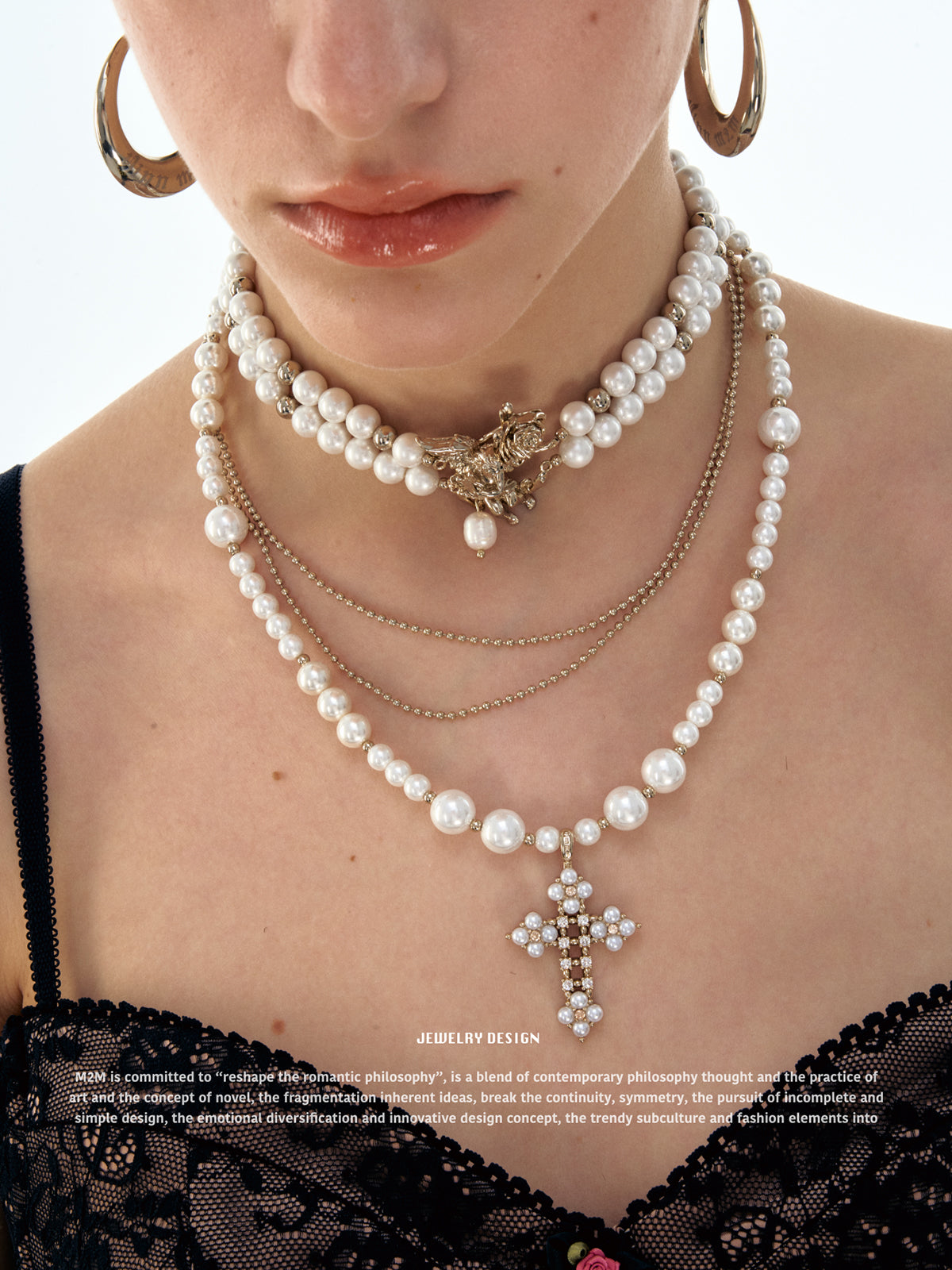 Heart Pearl Cross Necklace Set