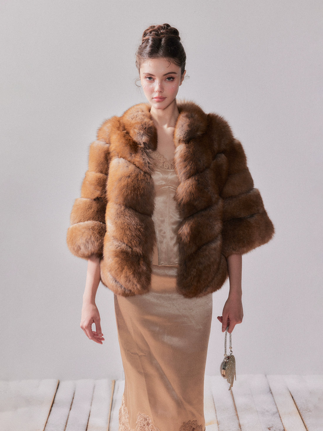Gilded Amber Saga Fox Fur Short Coat