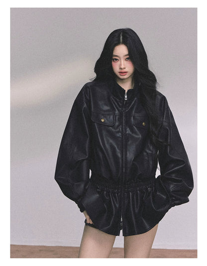 Desert Edge PU Leather Stand-Collar Jacket