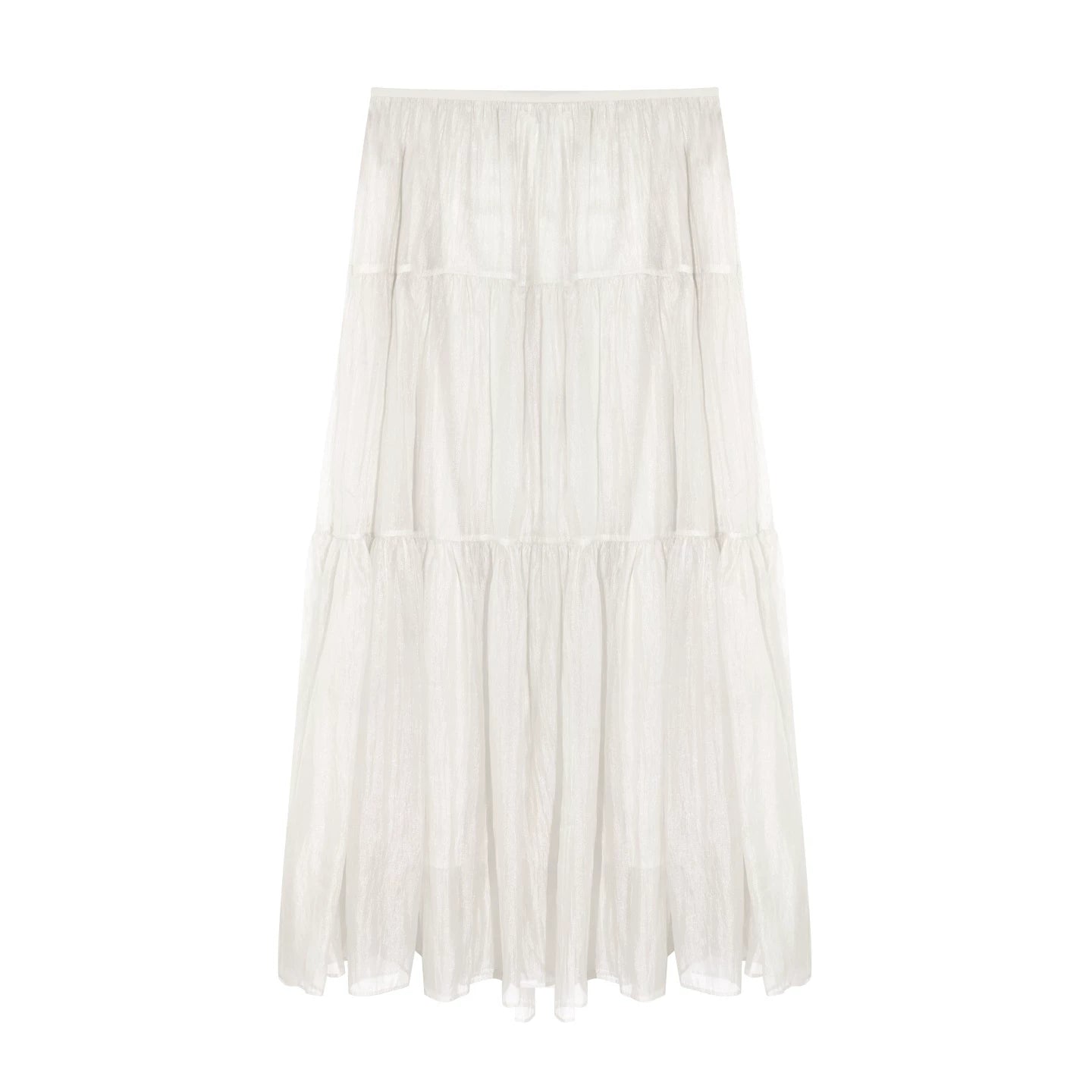 Pearlescent Textured Tiered A-Line Midi Skirt