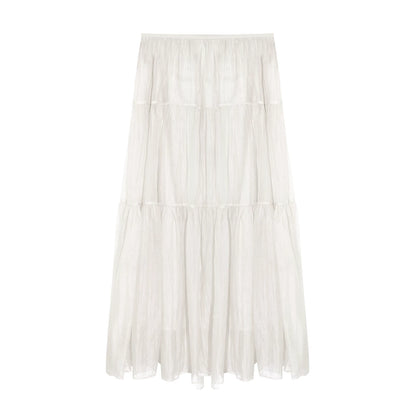 Pearlescent Textured Tiered A-Line Midi Skirt