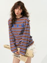 Color-Block Applique Embroidered Striped Long-Sleeve T-Shirt - CHINASQUAD
