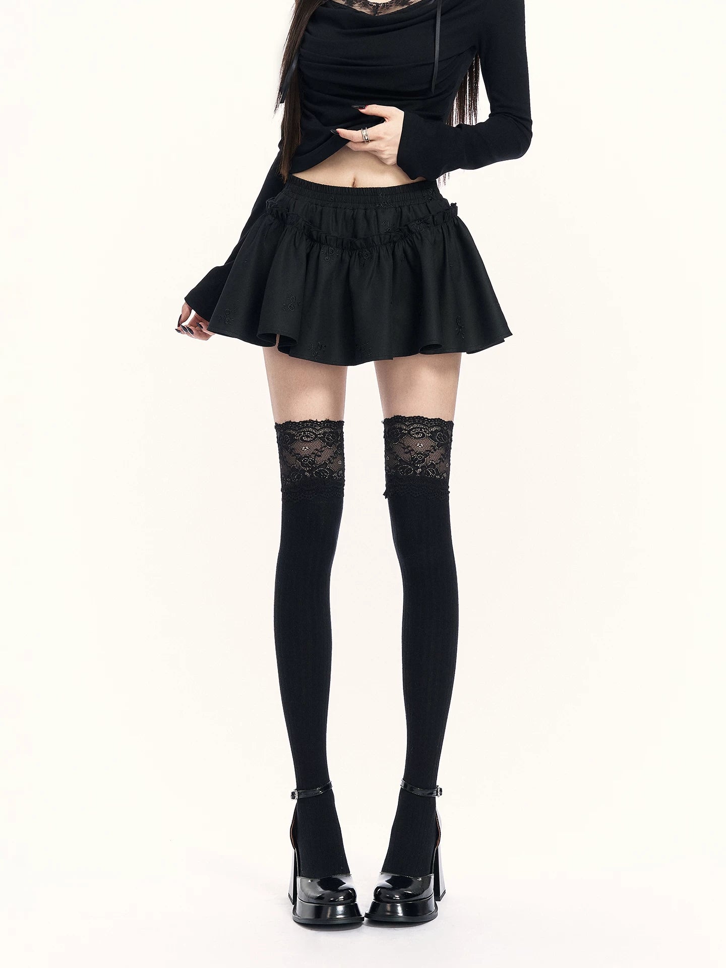 Cowl-Neck Faux Two-Piece Knit Base Layer