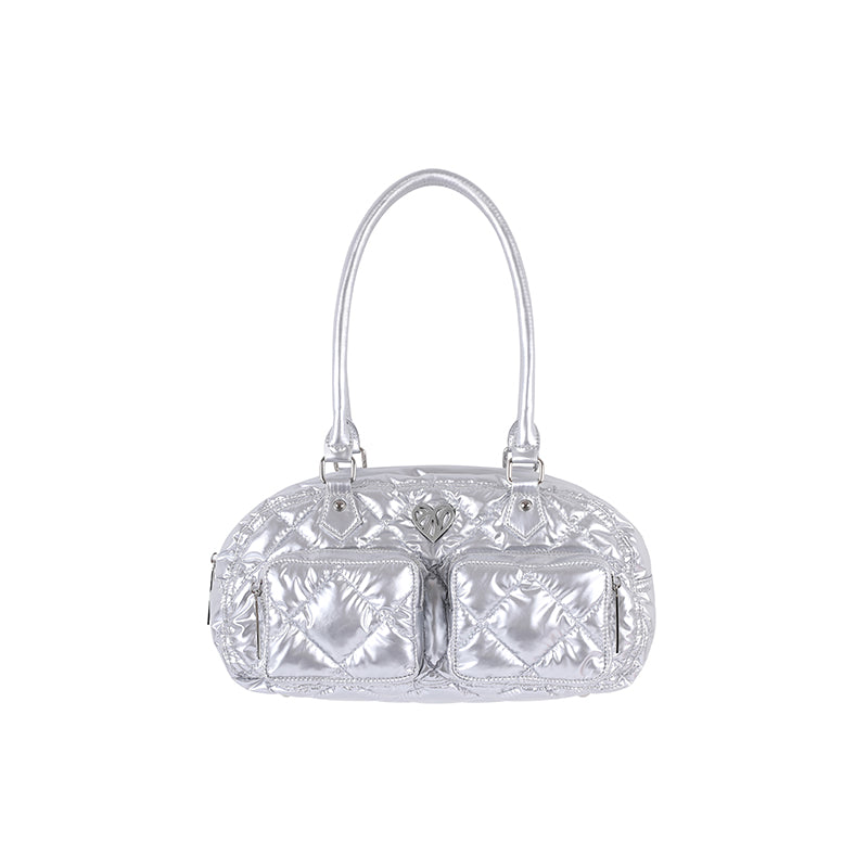 Silver Puff Multi-Pocket Large Capacity Baguette Bag