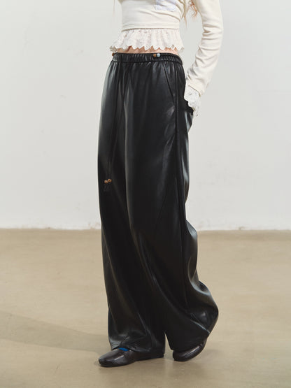 Relaxed Curve‑Hem PU Pants - CHINASQUAD