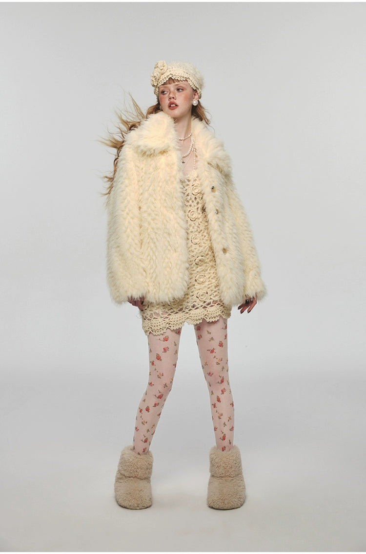 Plush Fleece Collar Faux Fur Loose Jacket - CHINASQUAD