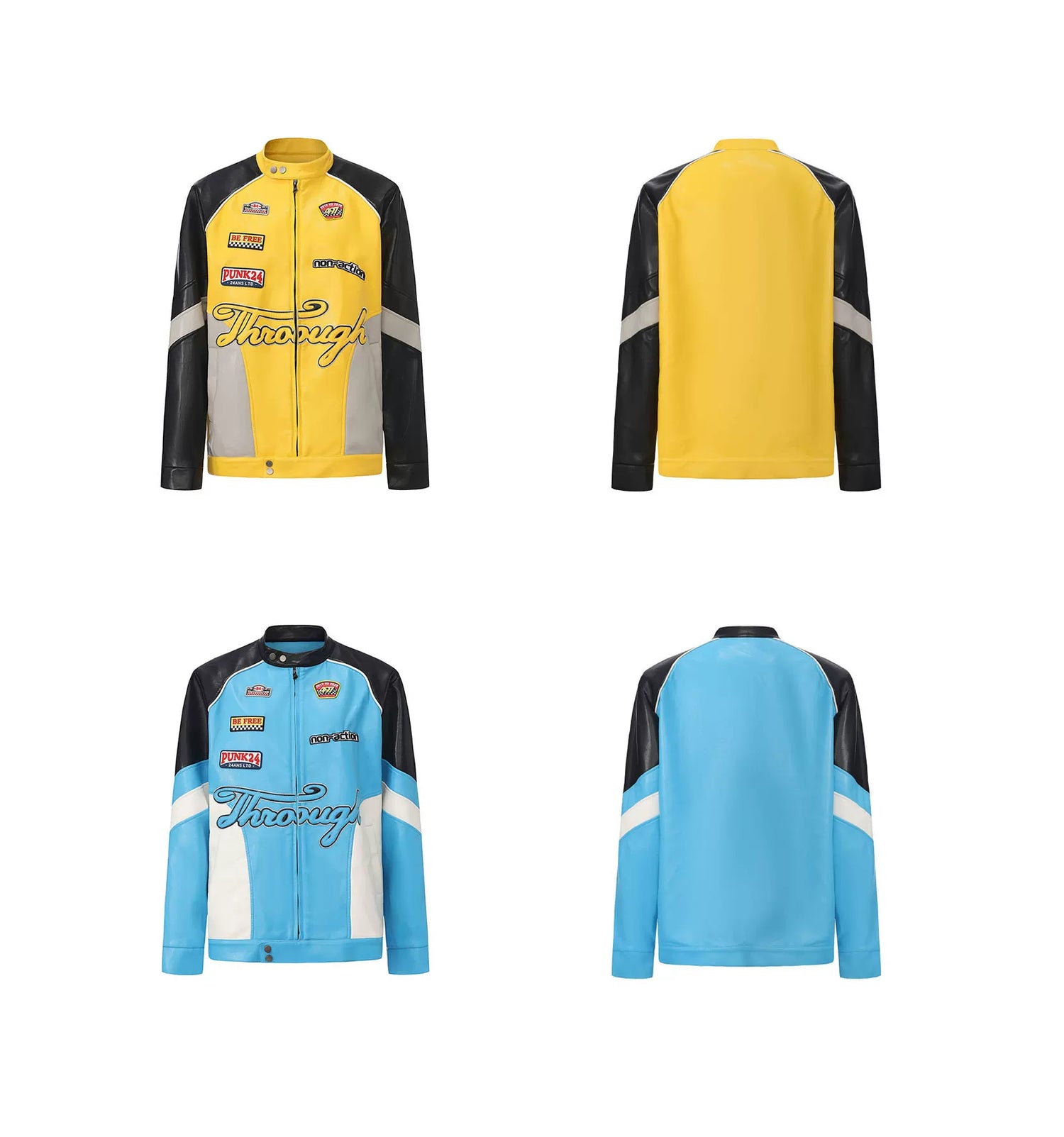 Contrast-Color Faux Leather Jacket