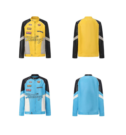 Contrast-Color Faux Leather Jacket