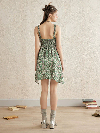 Green Floral Spaghetti Strap Dress