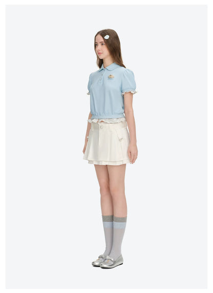 Smocked Puff Sleeve Layered Polo Tee