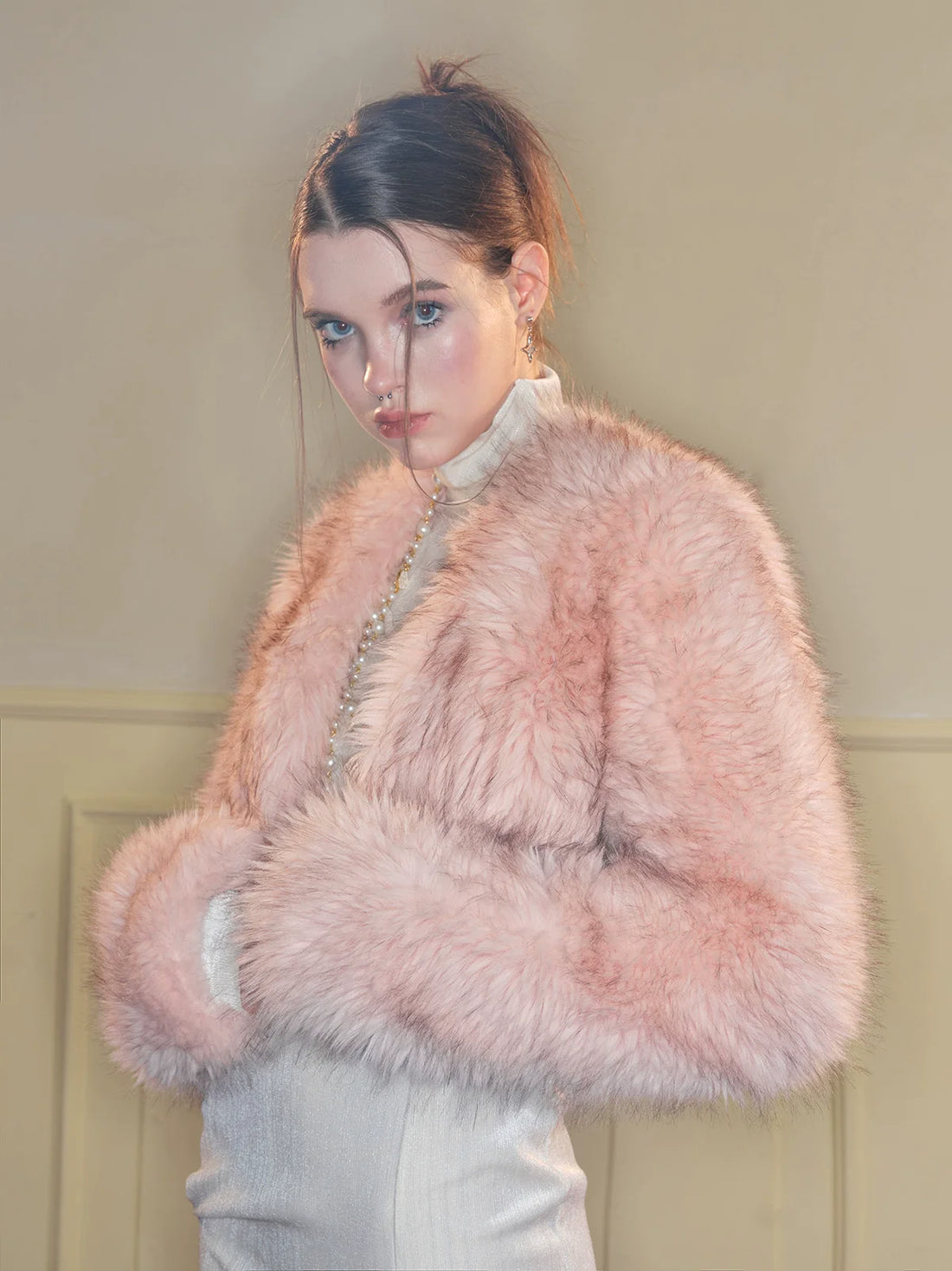 (Final Sale) Pink &amp; Blue Shearling Short Jacket - CHINASQUAD