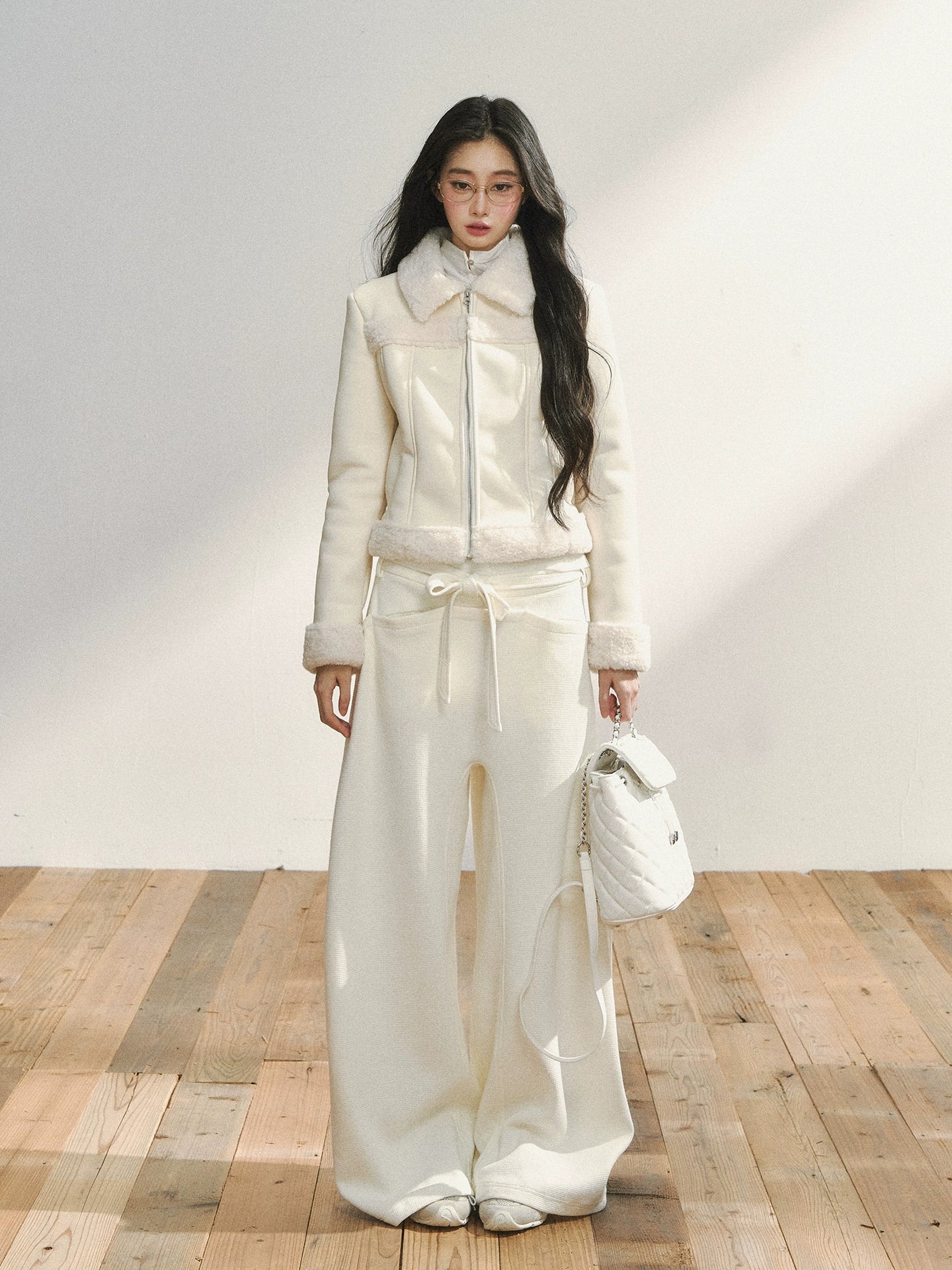 Two-Tone Shearling Cropped Jacket