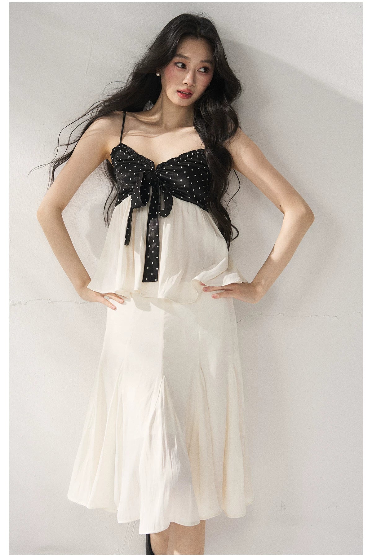 Polka Dot Camisole &amp; Bow Detail Midi Skirt Set
